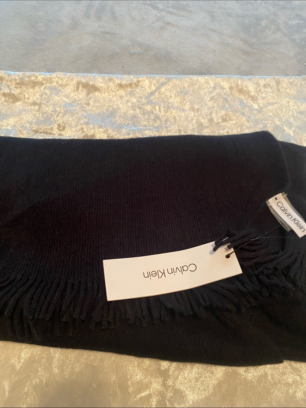 Calvin Klein Solid Black Fringed Wrap Scarf